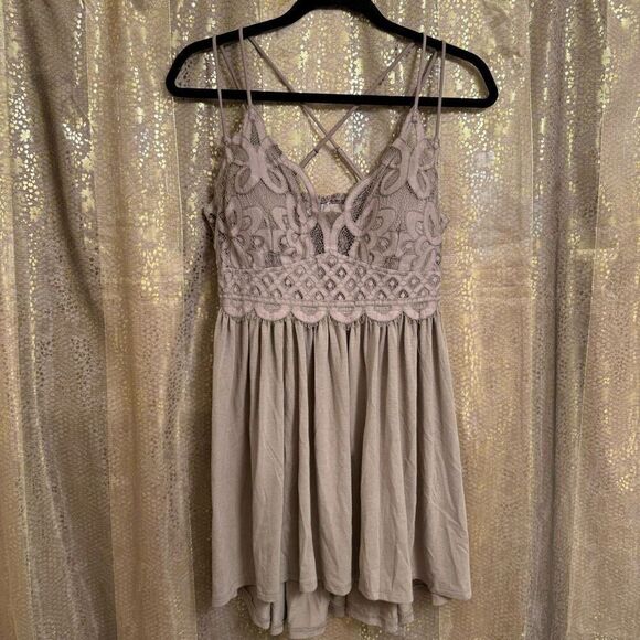Zenana Tan Brown Crochet Cami Lace Bralette Mini Dress/Top 1X NWOT - Picture 1 of 6